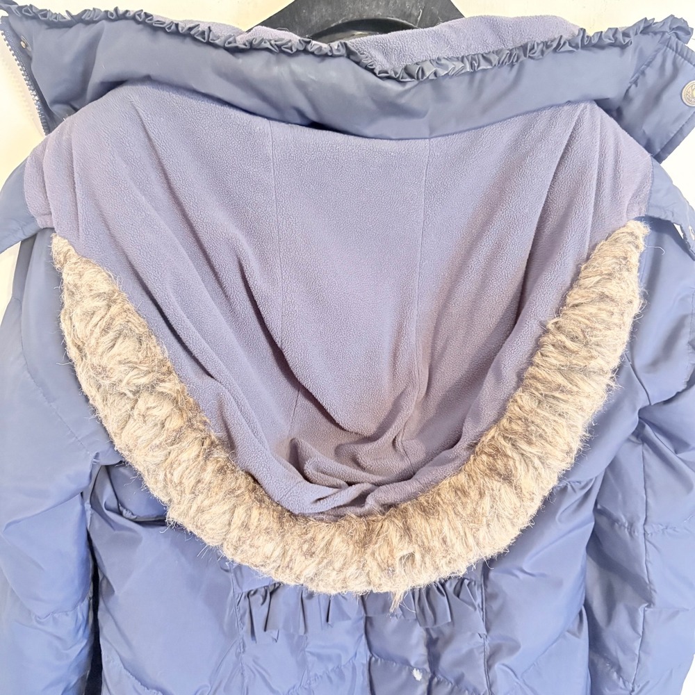 Betsey Johnson Puffer Jacket Blue Faux Fur Trim Hood Down Fill Small - Picture 13 of 16